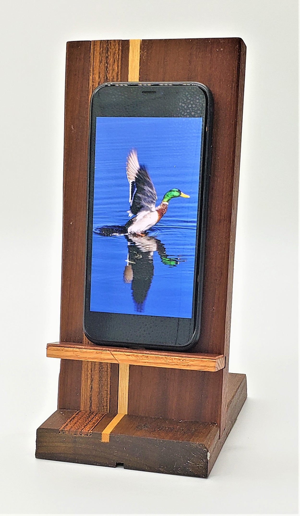 Walnut/Wood Inlay Phone Stand